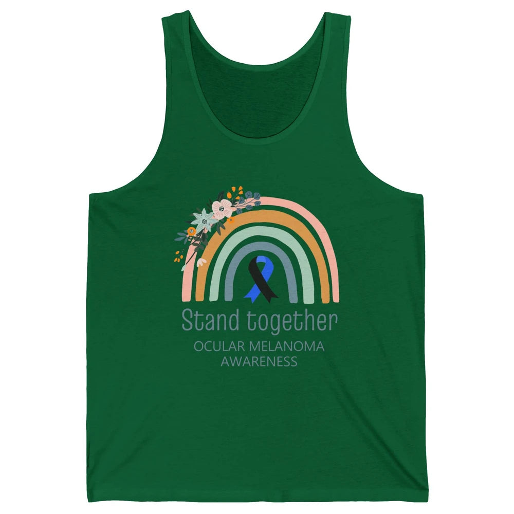 Ocular Melanoma Awareness Rainbow Floral Black Blue Ribbon Unisex Jersey Tank