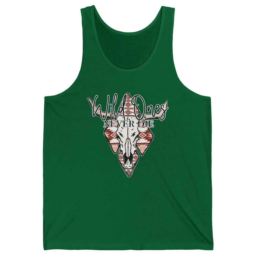 Retro Bull Skull Aztec Wild Ones Never Die Western Country Unisex Jersey Tank