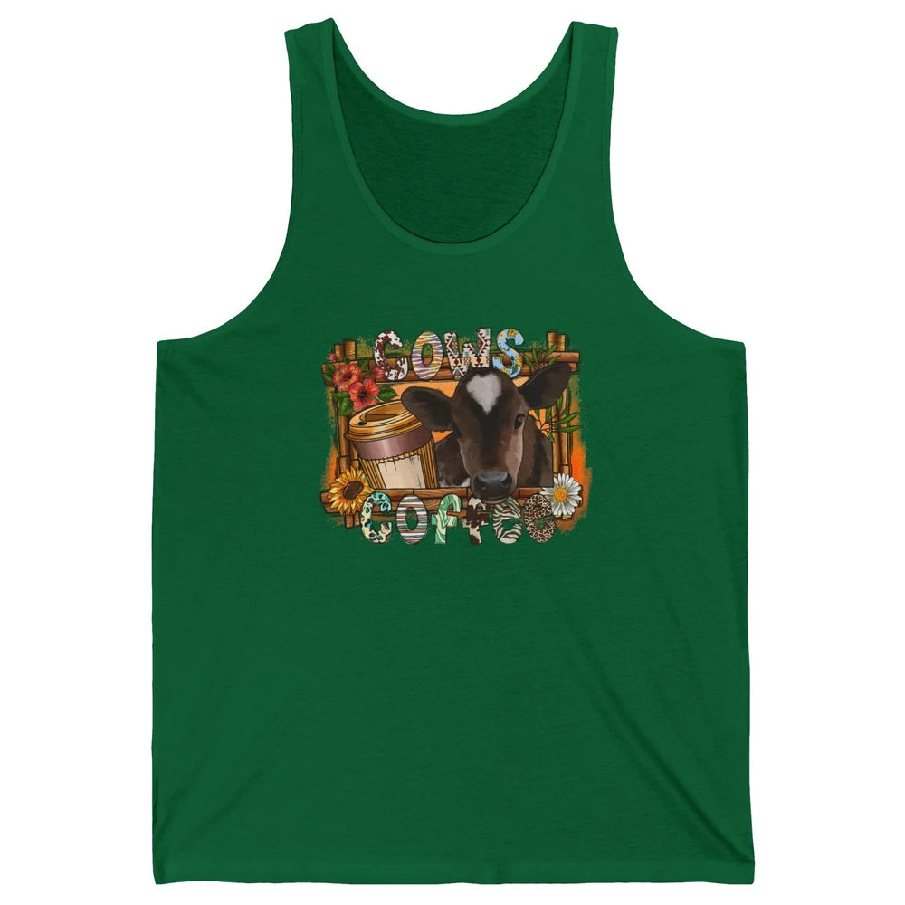 Cowhide Sunflower Cows Coffee Western Cattle Cow Mama Life Unisex Jersey Tank