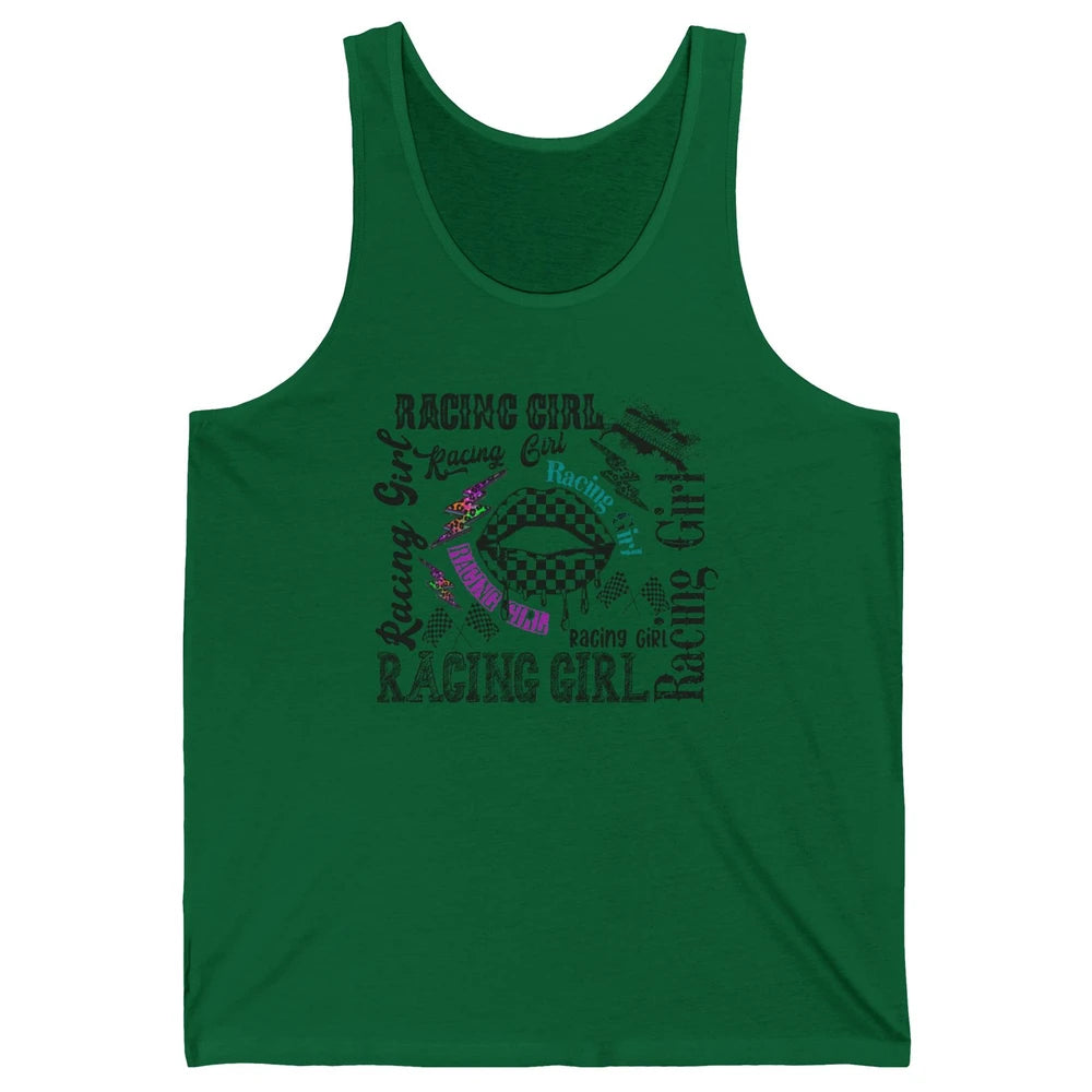 Racing Girl Lips It's Race Day Race Flag Race Lips Girl Gift Unisex Jersey Tank