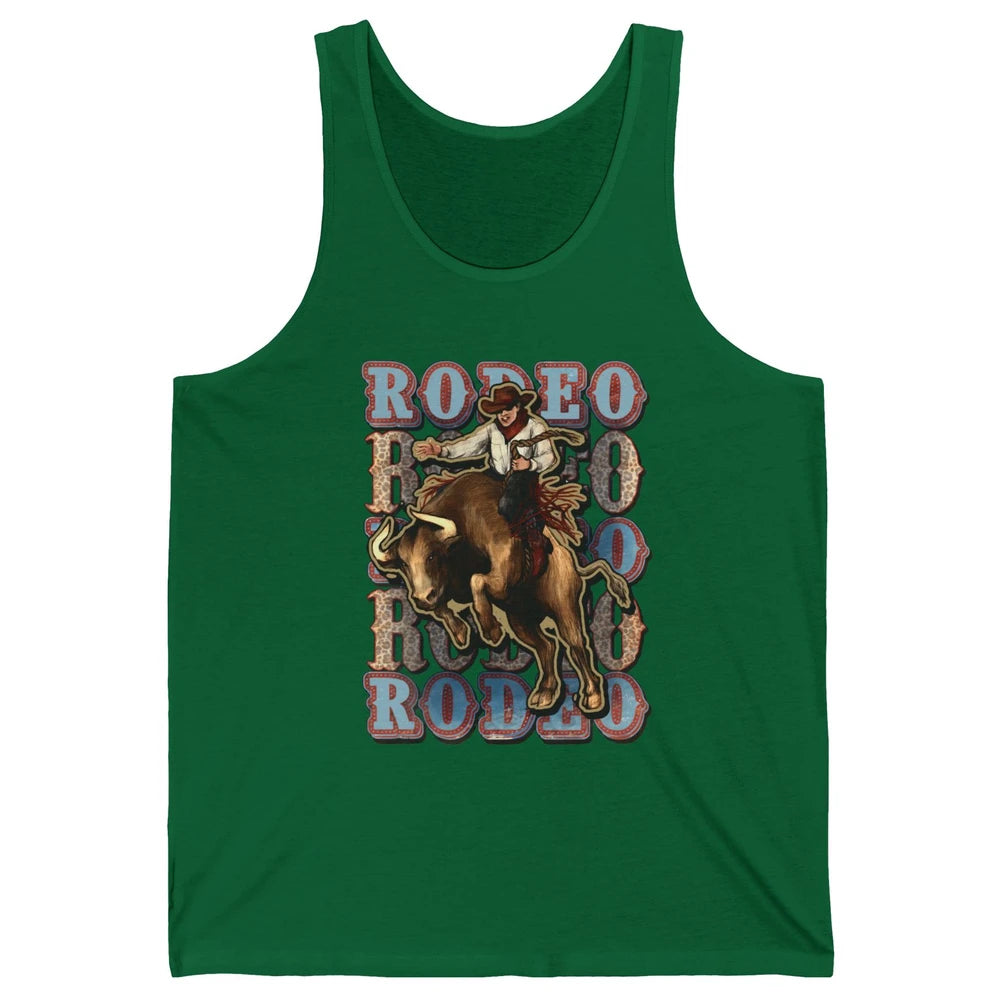 Leopard Cowboy Bull Riding Rodeo Dad Western Country Cowboy Unisex Jersey Tank