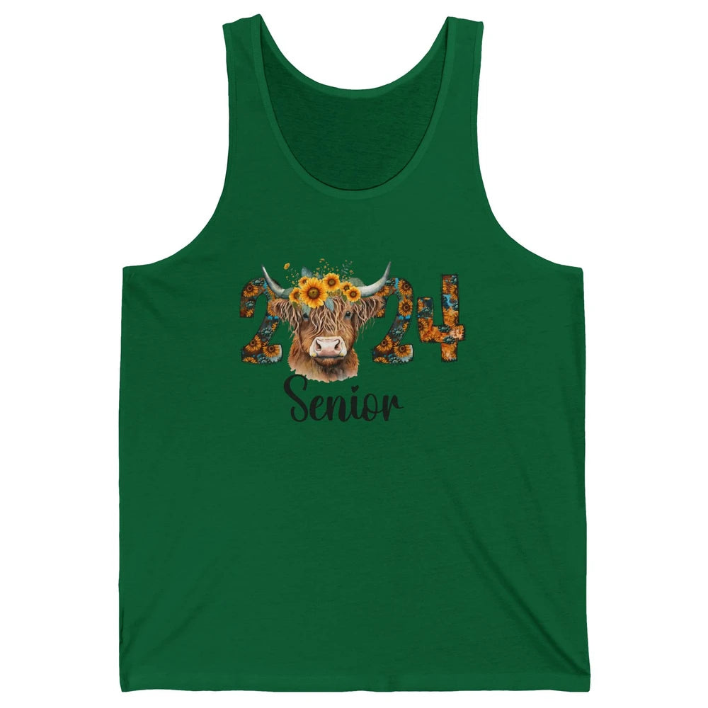 Sunflower Highland Cow Senior 2024 Graduate Bachelor Western Unisex Jersey Tank