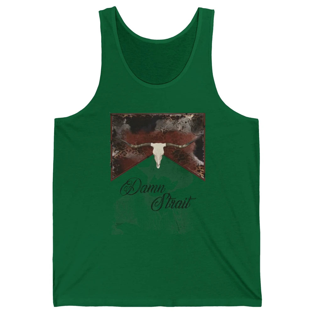 Retro Leopard Bull Skull Damn Strait Western Country Cowboy Unisex Jersey Tank