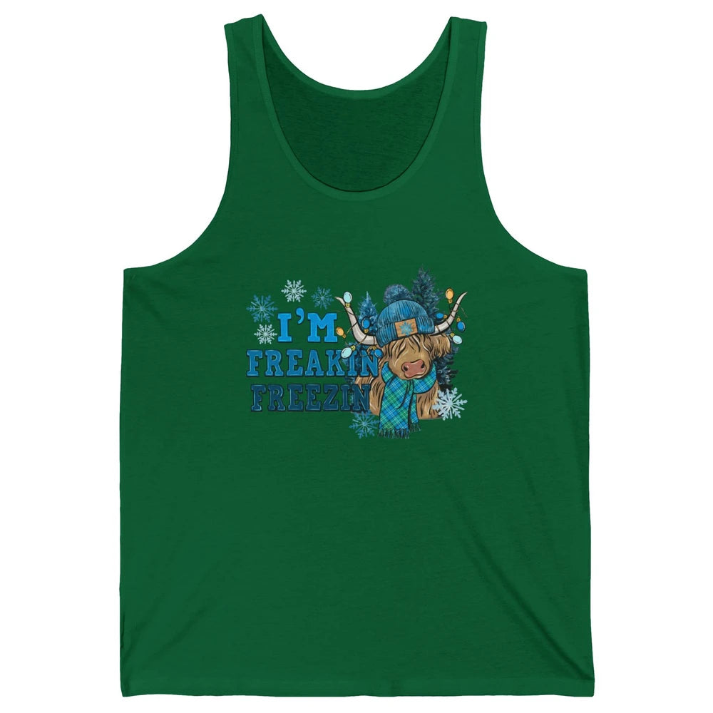 Funny Christmas Highland Cow I'm Freaking Freezing Western Unisex Jersey Tank
