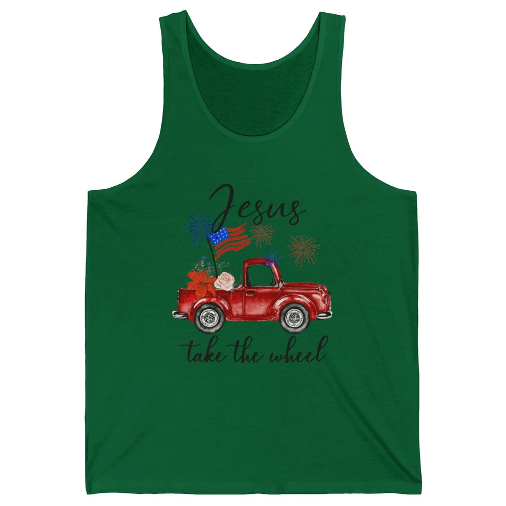 4th Of July Jesus Take The Wheel Red Truck Watercolor God Unisex Jersey Tank
