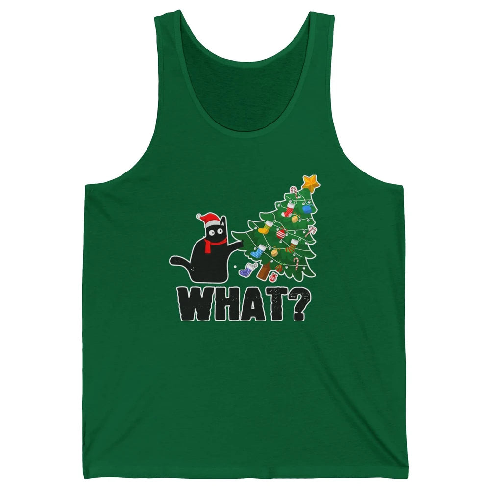 Black Cat Pushing Christmas Tree What Xmas Lights Santa Hat Unisex Jersey Tank