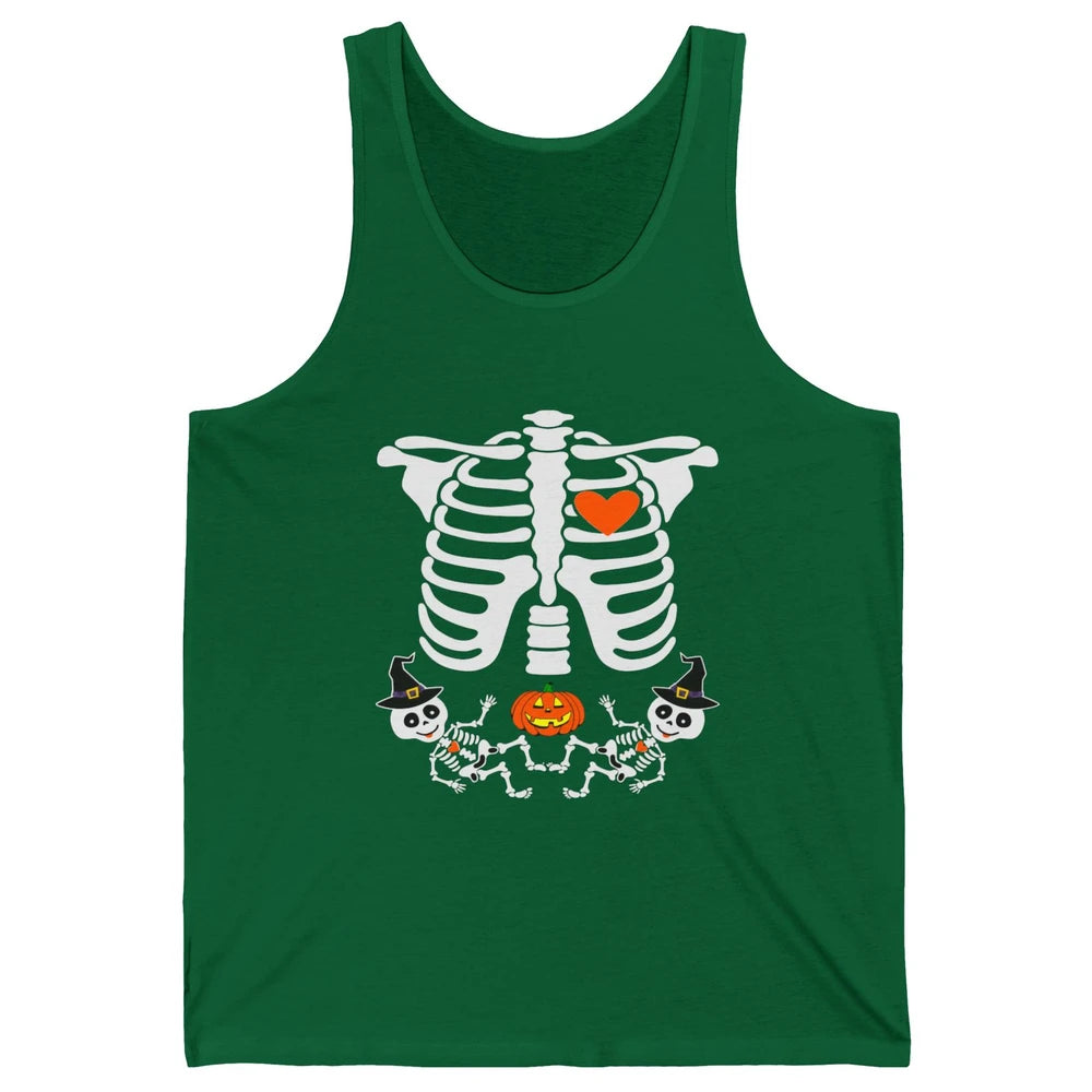 Pregnant Halloween Skeleton Baby Twins Witch Pumpkin Costume Unisex Jersey Tank