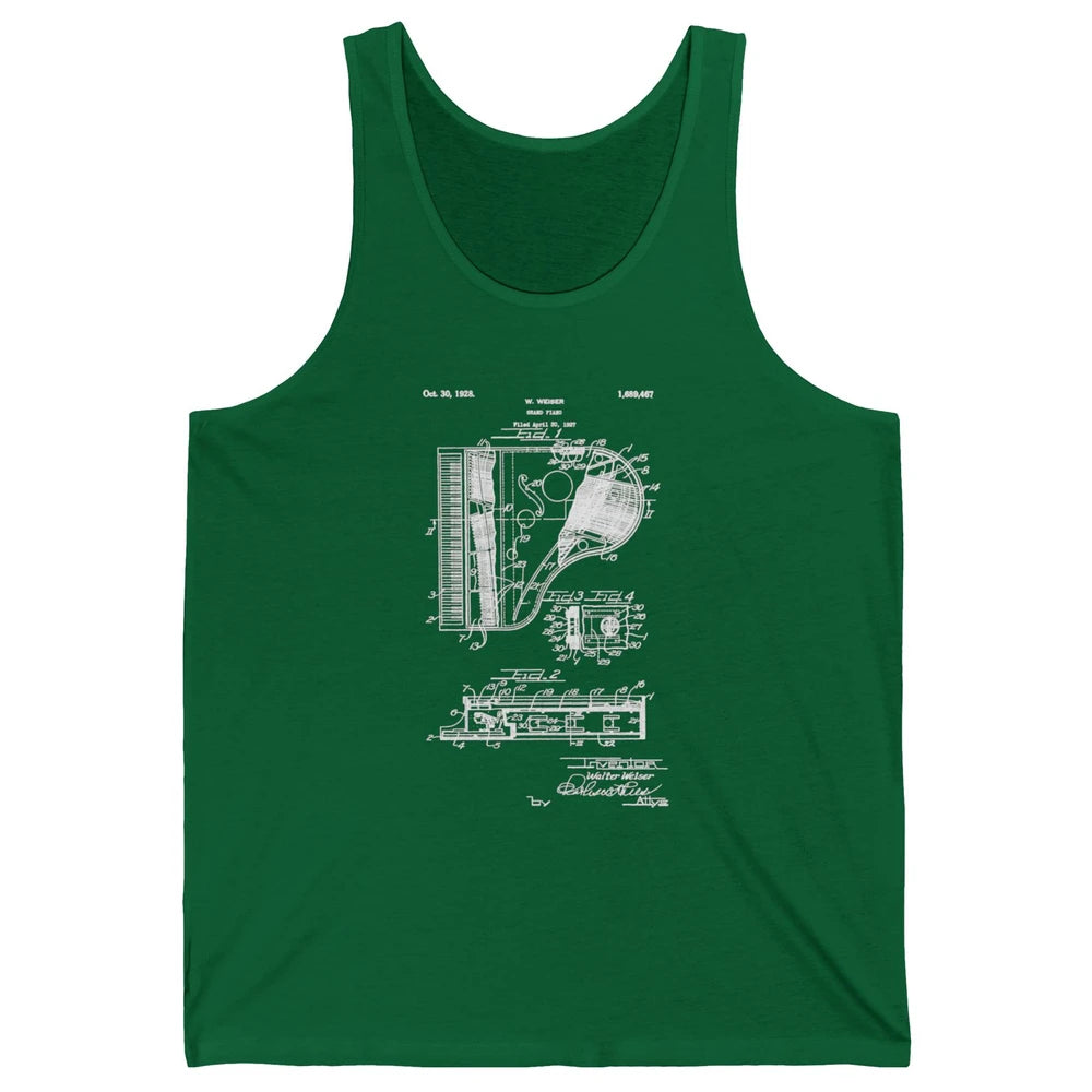 Piano Patent Style Vintage Grand Pianist Line Art Drawing Unisex Jersey Tank