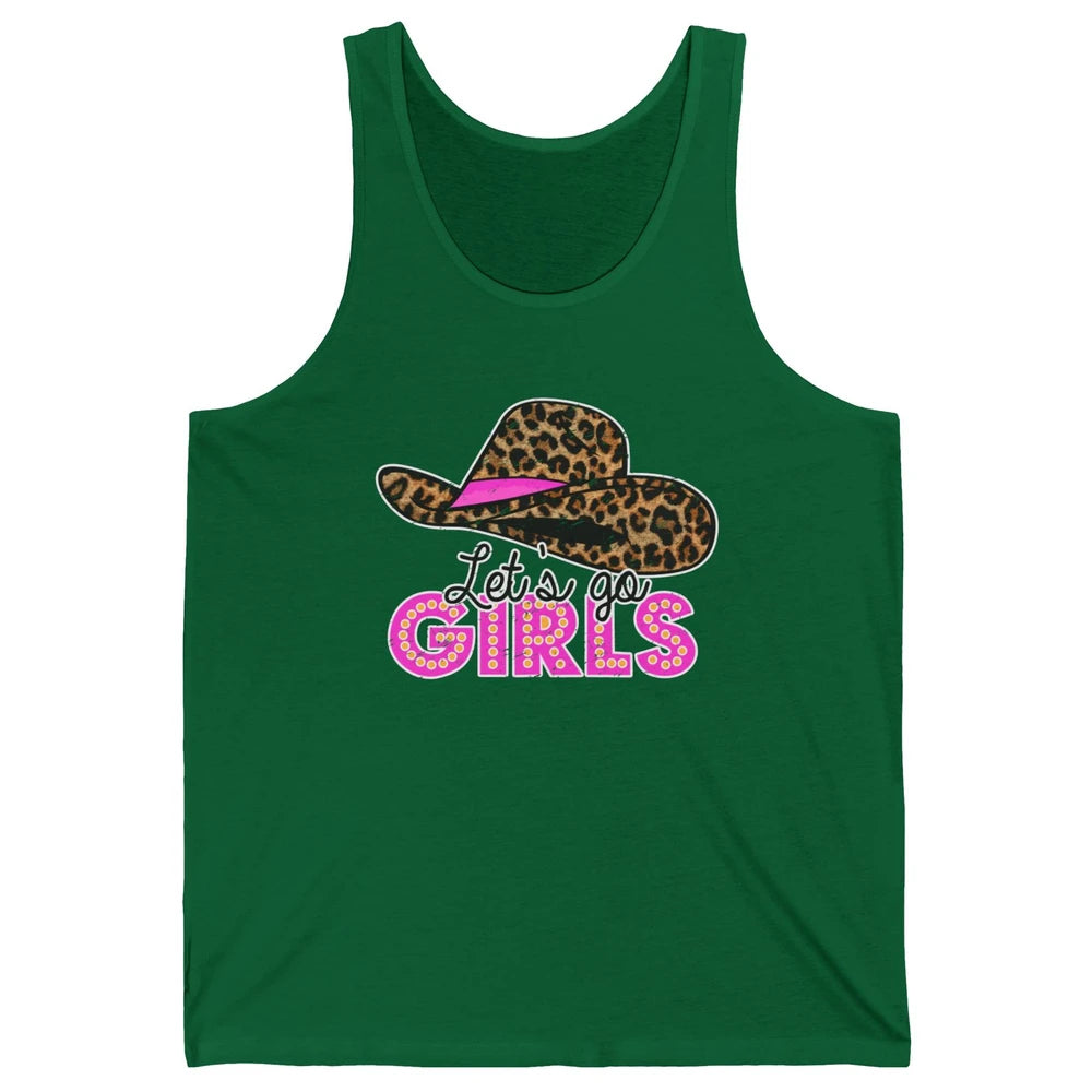 Vintage Leopard Cowgirl Hat Let's Go Girls Western Country Unisex Jersey Tank