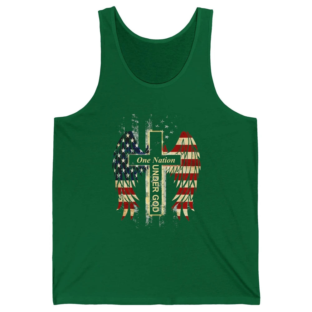 Patriotic One Nation Under God American Flag Faith Cross Unisex Jersey Tank