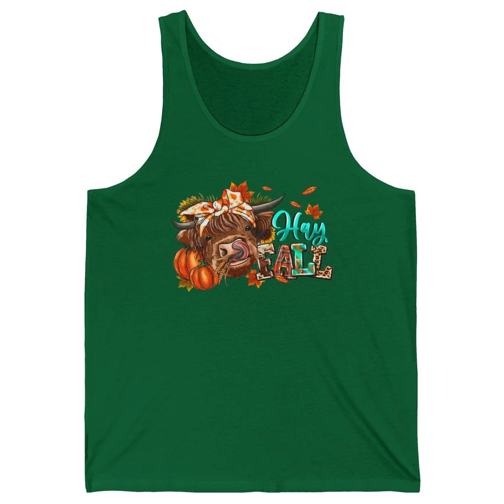 Hay Fall Highland Cow Pumpkin Western Country Farm Autumn Unisex Jersey Tank