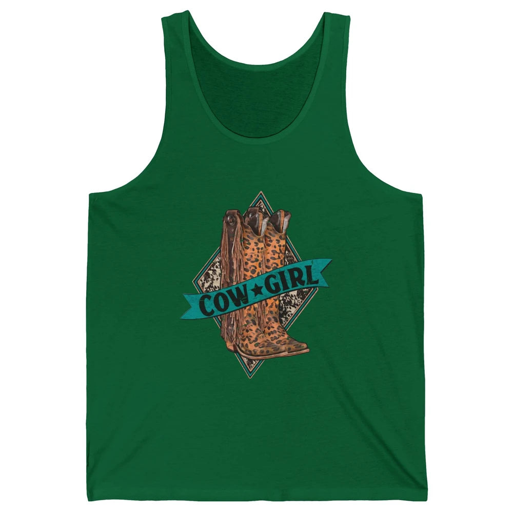 Retro Leopard Cowgirl Boots Western Country Cowboy Rodeo Dad Unisex Jersey Tank