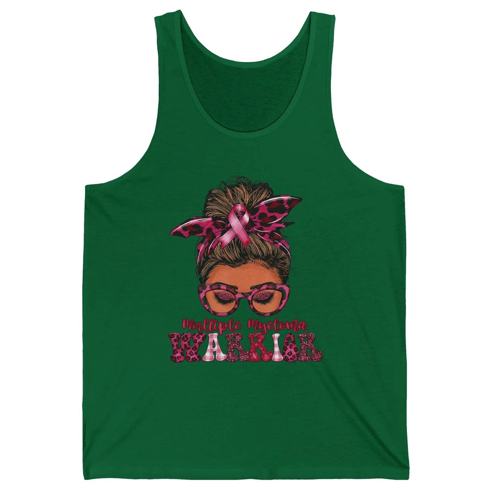 Multiple Myeloma Cancer Warrior Leopard Messy Hair Bun Woman Unisex Jersey Tank