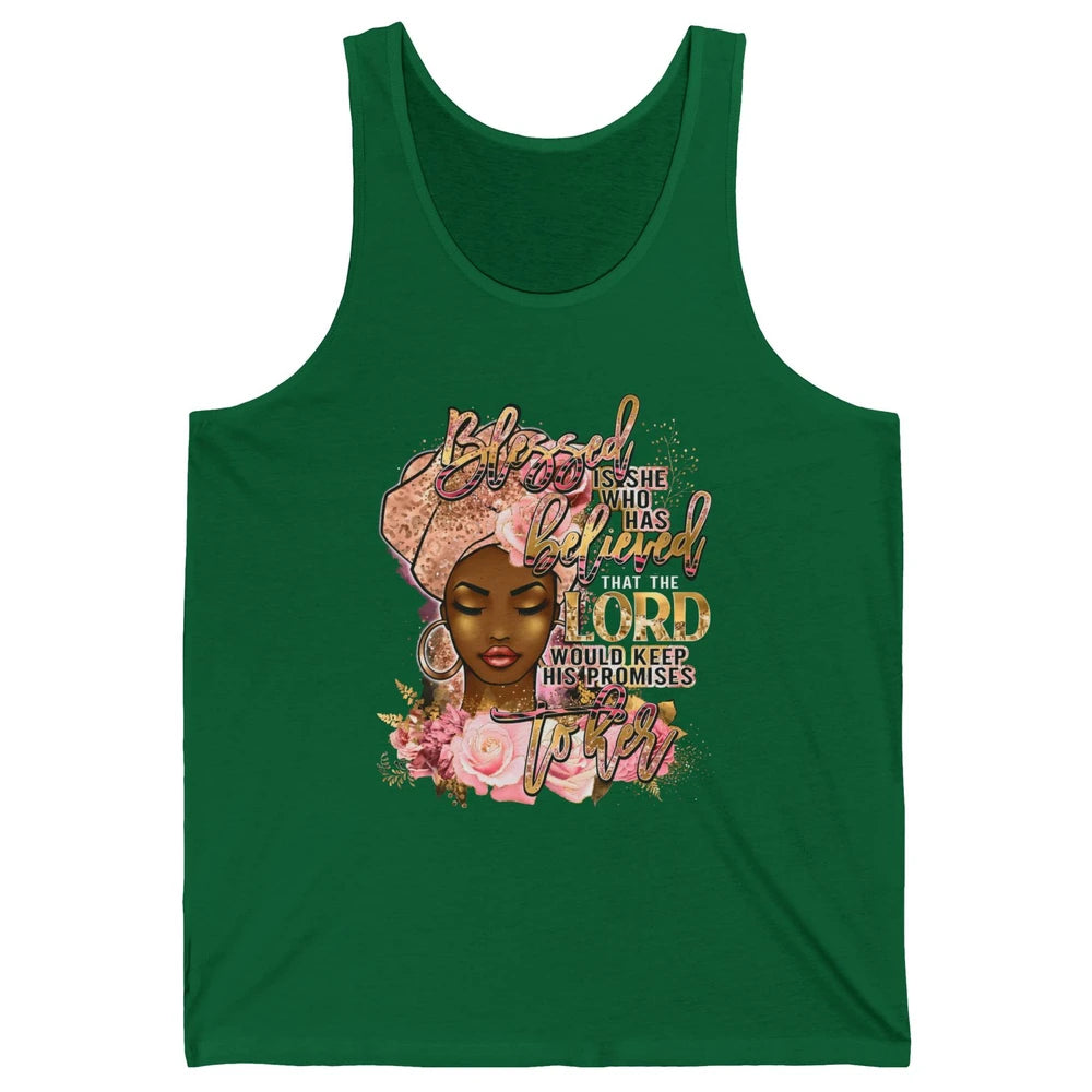 Afro Woman Blessed Is She Who Believed God African Christian Unisex Jersey Tank