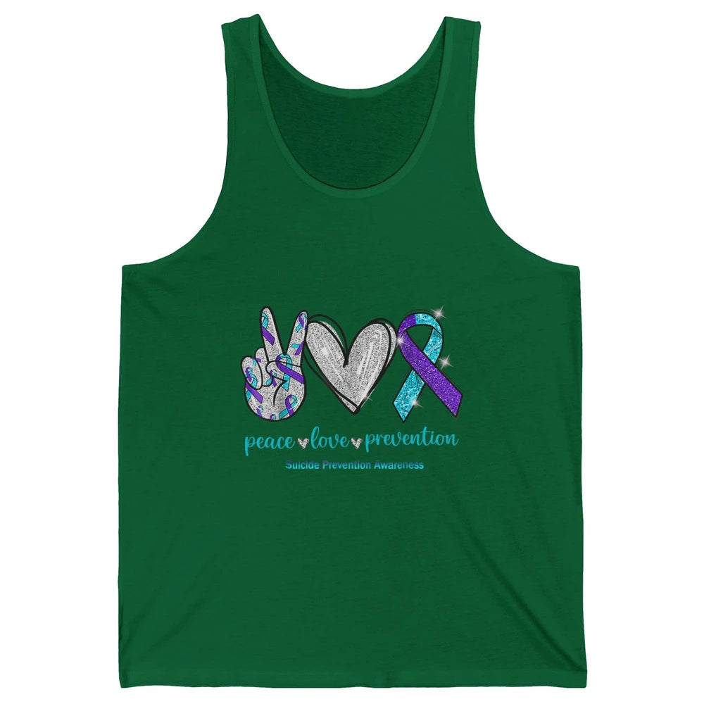 Peace Love Teal Purple Ribbon Suicide Prevention Awareness Unisex Jersey Tank