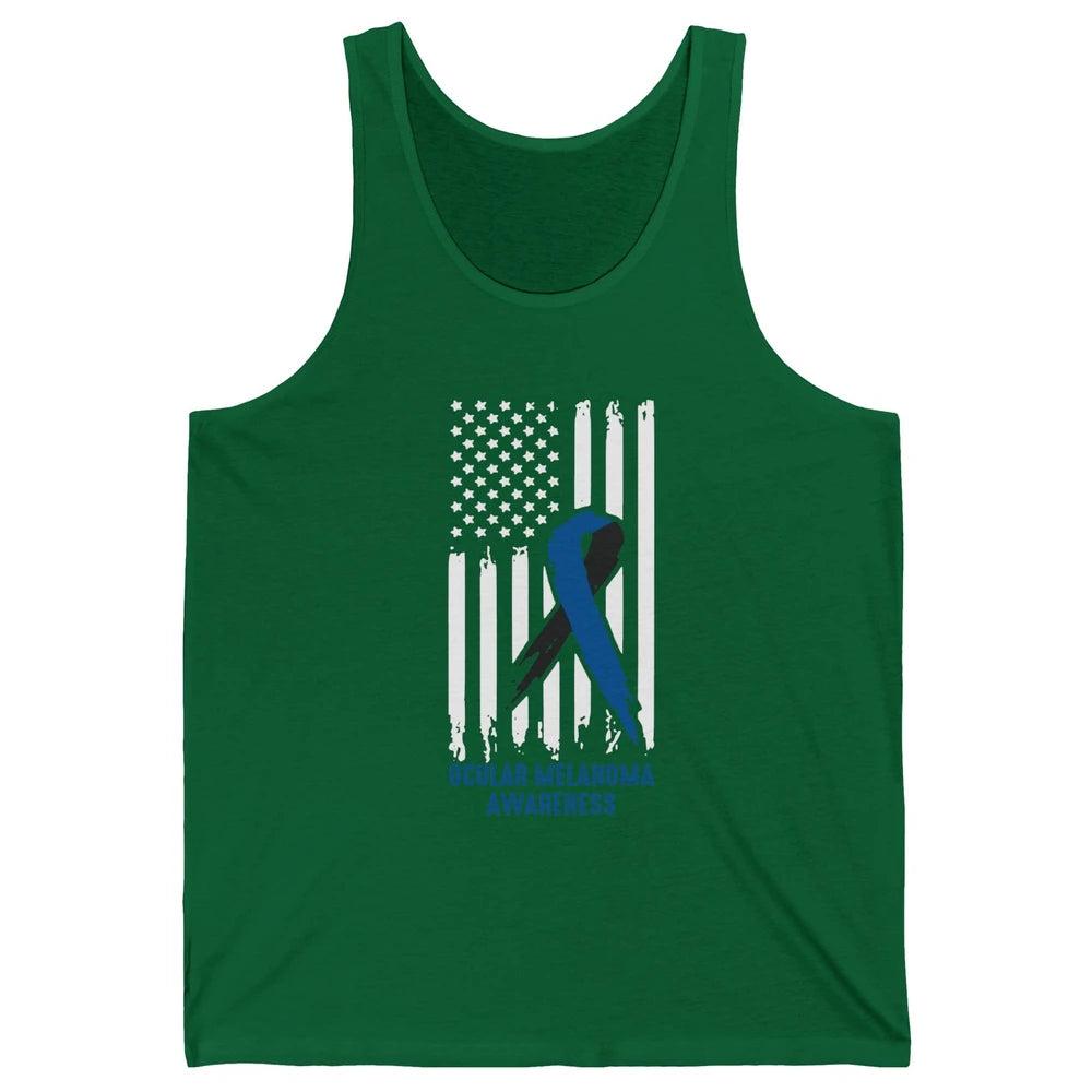 Ocular Melanoma Awareness Ribbon No One Fight Alone US Flag Unisex Jersey Tank