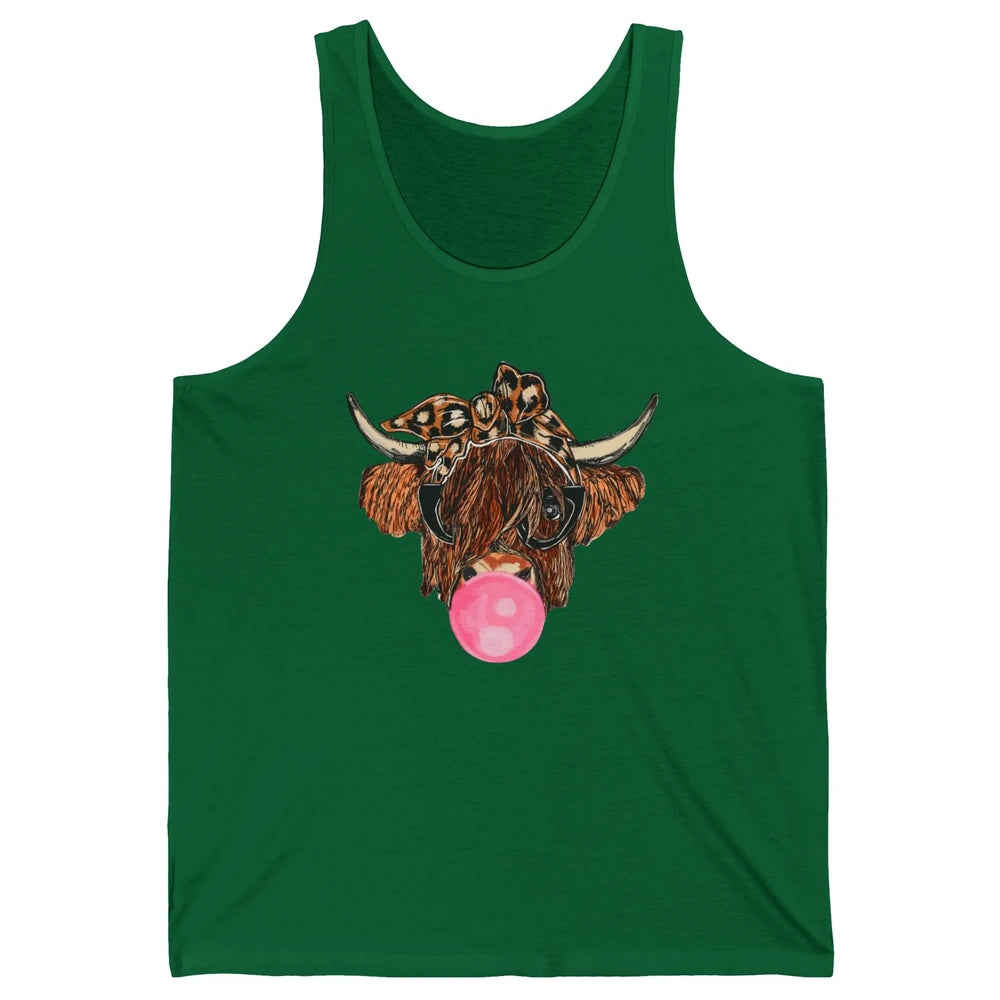 Highland Cow Leopard Bandana Glasses Bubble Gum Western Gift Unisex Jersey Tank