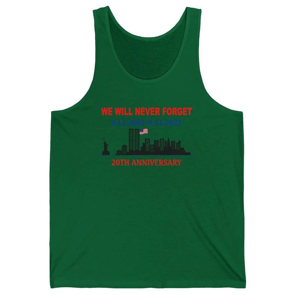 Never Forget 911 20th Anniversary American Flag Patriot Day Unisex Jersey Tank