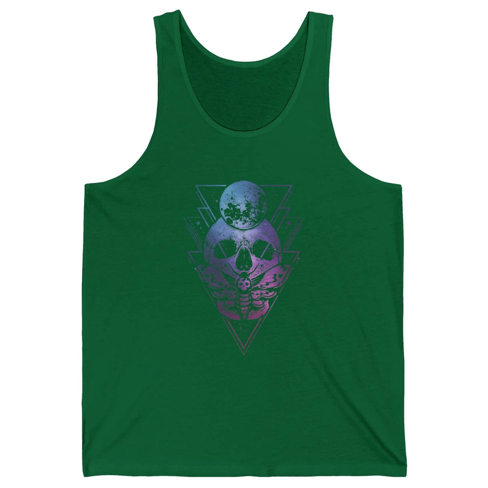 Moon Skull Wicca Crescent Lunar Moth Skeleton Halloween Goth Unisex Jersey Tank
