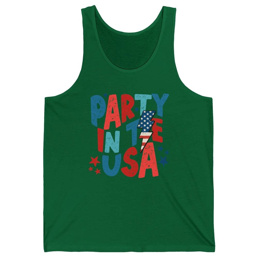 Party In The USA US Flag Lightning Bolt July 4th US Patriot Unisex Jersey Tank