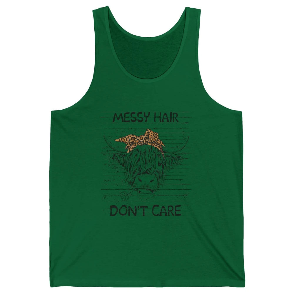 Highland Cow Leopard Bandana Messy Hair Don't Care Western Unisex Jersey Tank