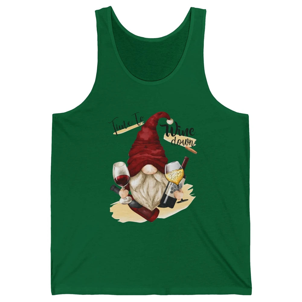 Christmas Gnome Wine It's Time to Wine Down Winter Holiday Unisex Jersey Tank