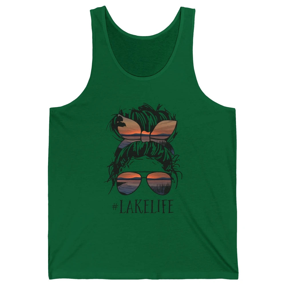 Lake Life Messy Bun Hair Girl Women Retro Lake Summer Gift Unisex Jersey Tank