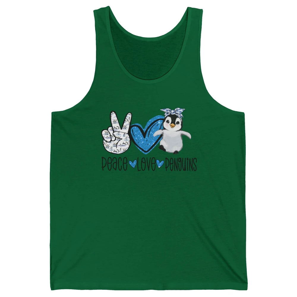 Peace Love Penguins With Headband Baby Penguins Lovers Gift Unisex Jersey Tank