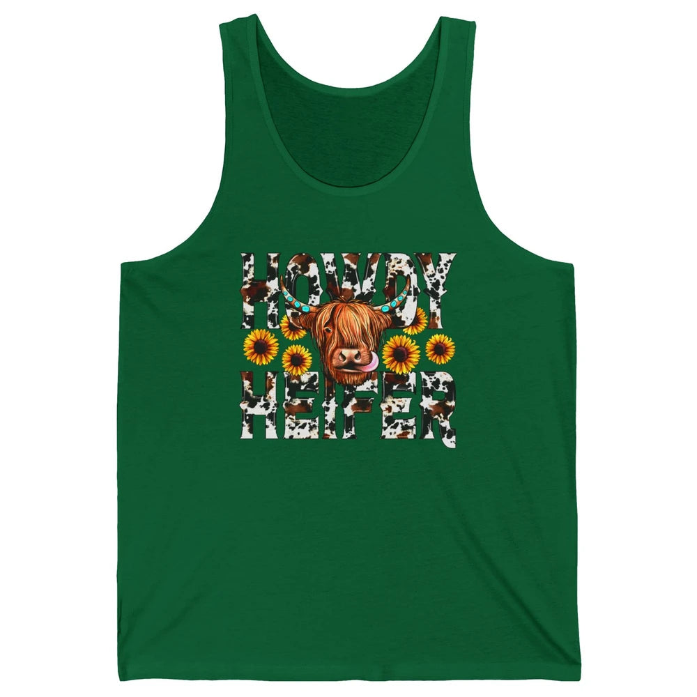 Sunflower Highland Cow Howdy Heifer Western Country Cowboy Unisex Jersey Tank