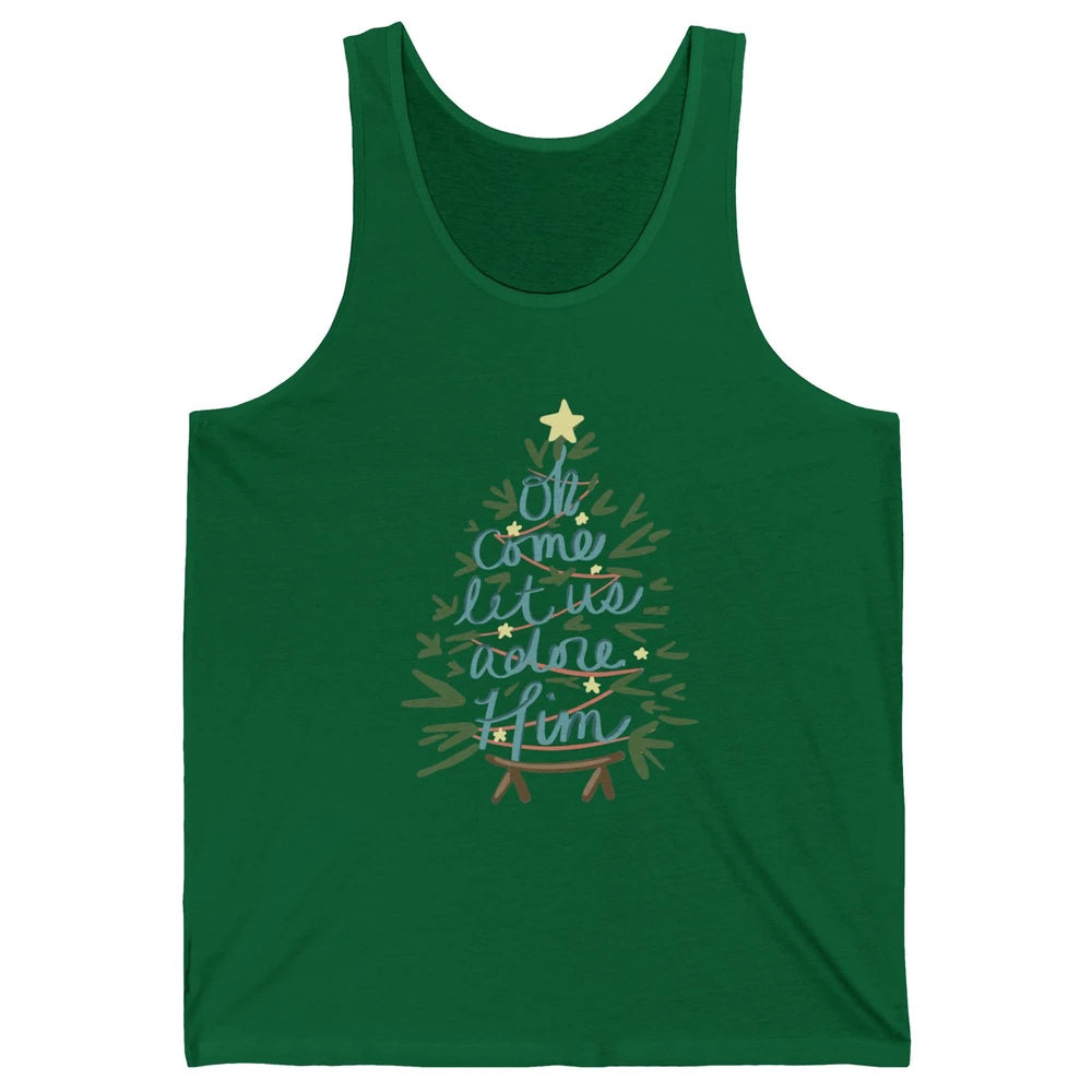 Oh Come Let Us Adore Him Groovy Christmas Tree Church Xmas Unisex Jersey Tank