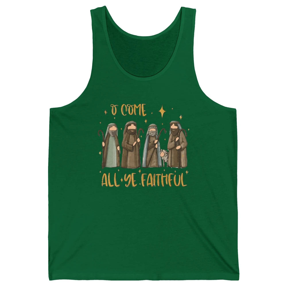 Retro Christmas O Come All Ye Faithful Christian Jesus Faith Unisex Jersey Tank