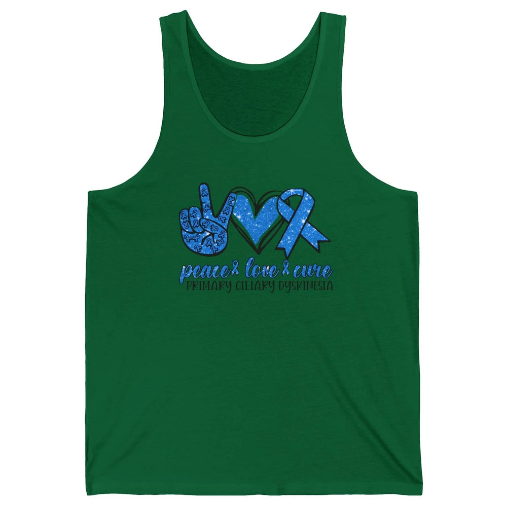 Primary Ciliary Dyskinesia Peace Love Cure Blue Ribbon Unisex Jersey Tank