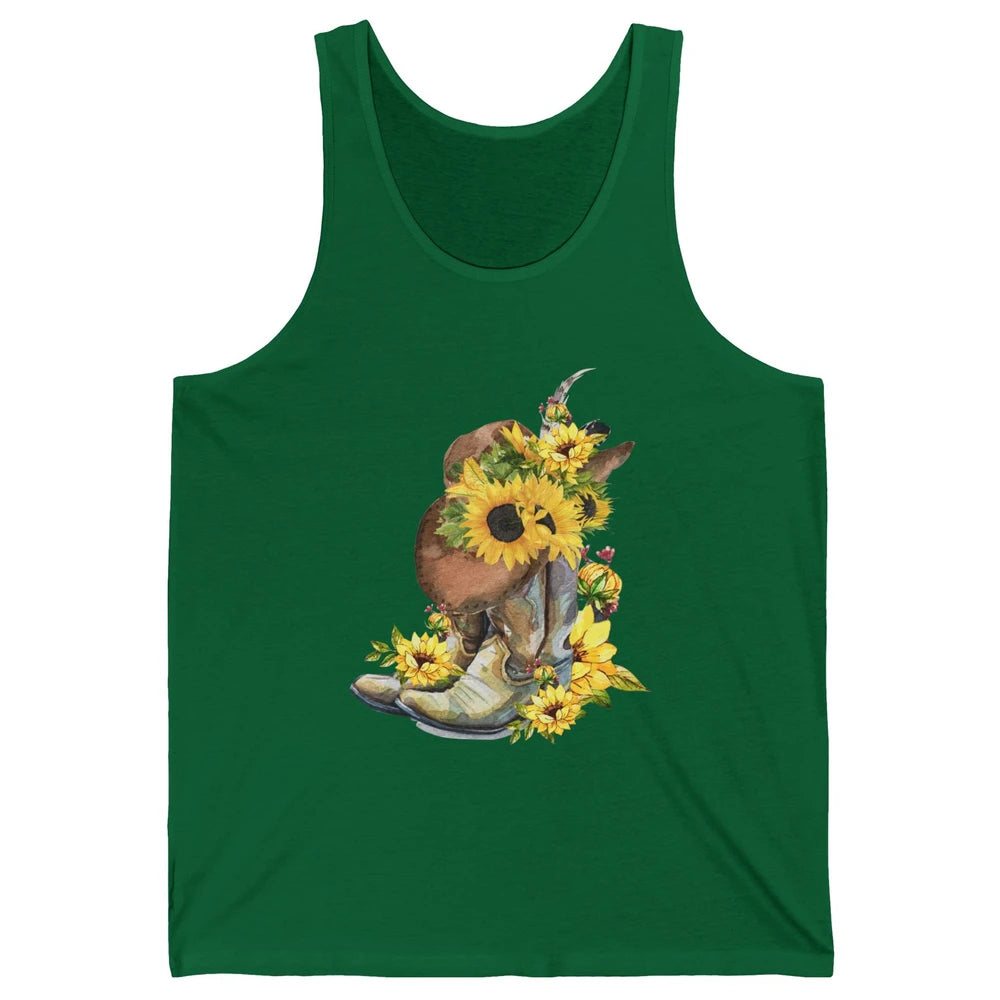 Retro Cowboy Boots Sunflower Let's Go Girls Western Cowgirls Unisex Jersey Tank