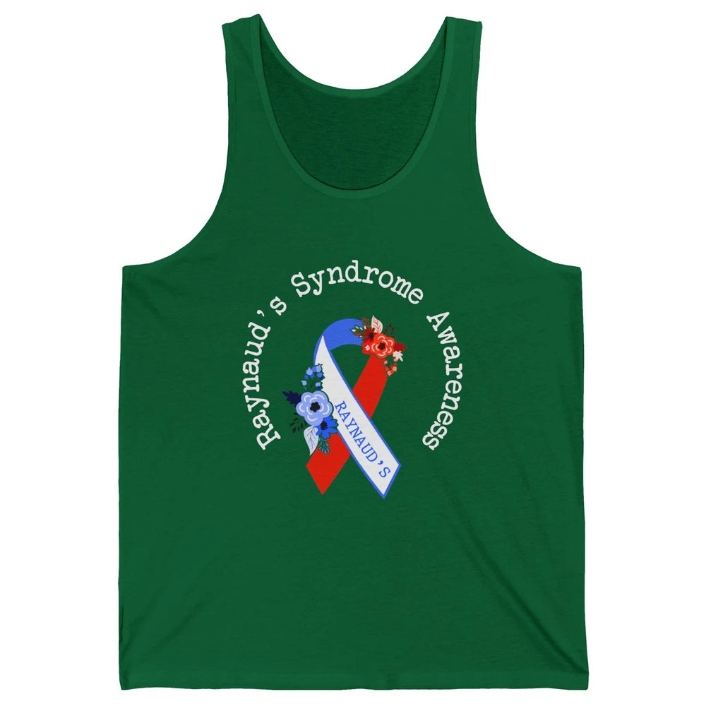 Raynaud's Syndrome Awareness Support Floral Red Blue Ribbon Unisex Jersey Tank