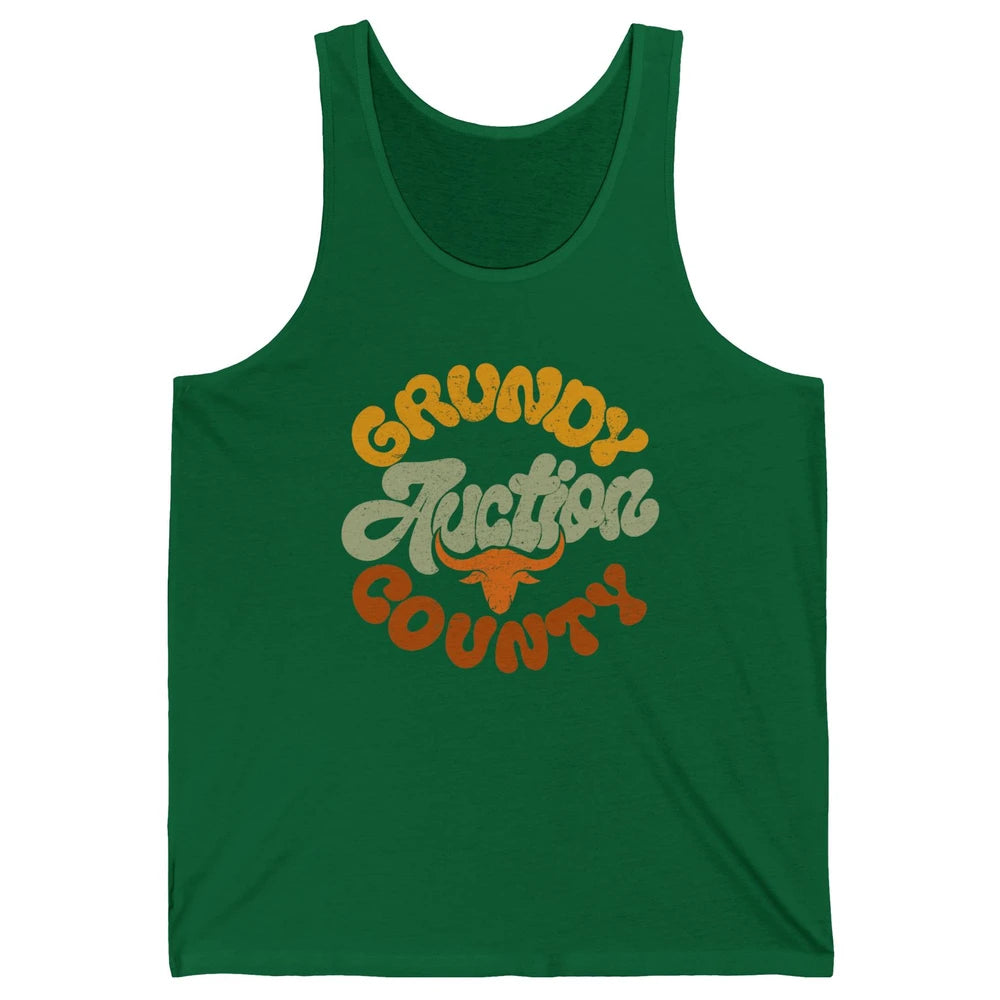 Retro Cow Cattle Grundy County Auction Western Country Farm Unisex Jersey Tank