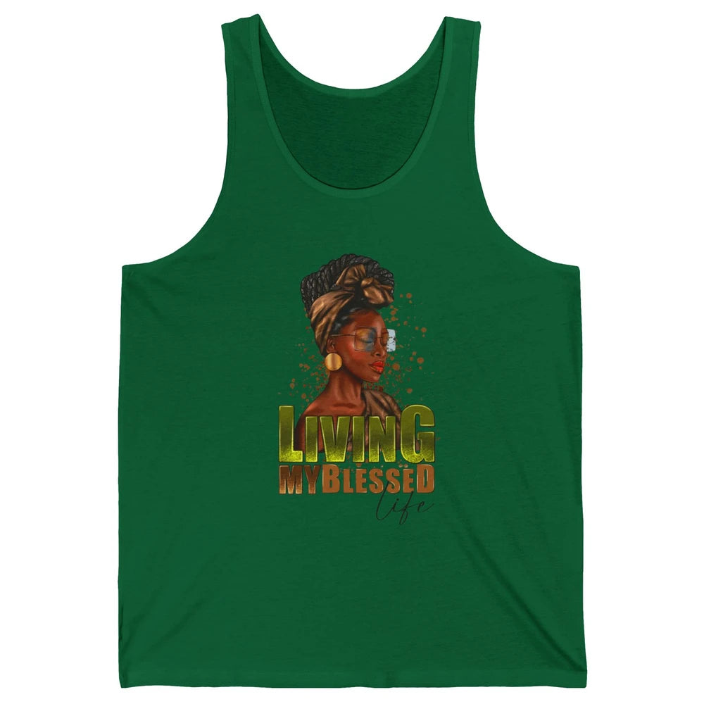 Afro Black Queen Living My Blessed Life Christian Queen Unisex Jersey Tank