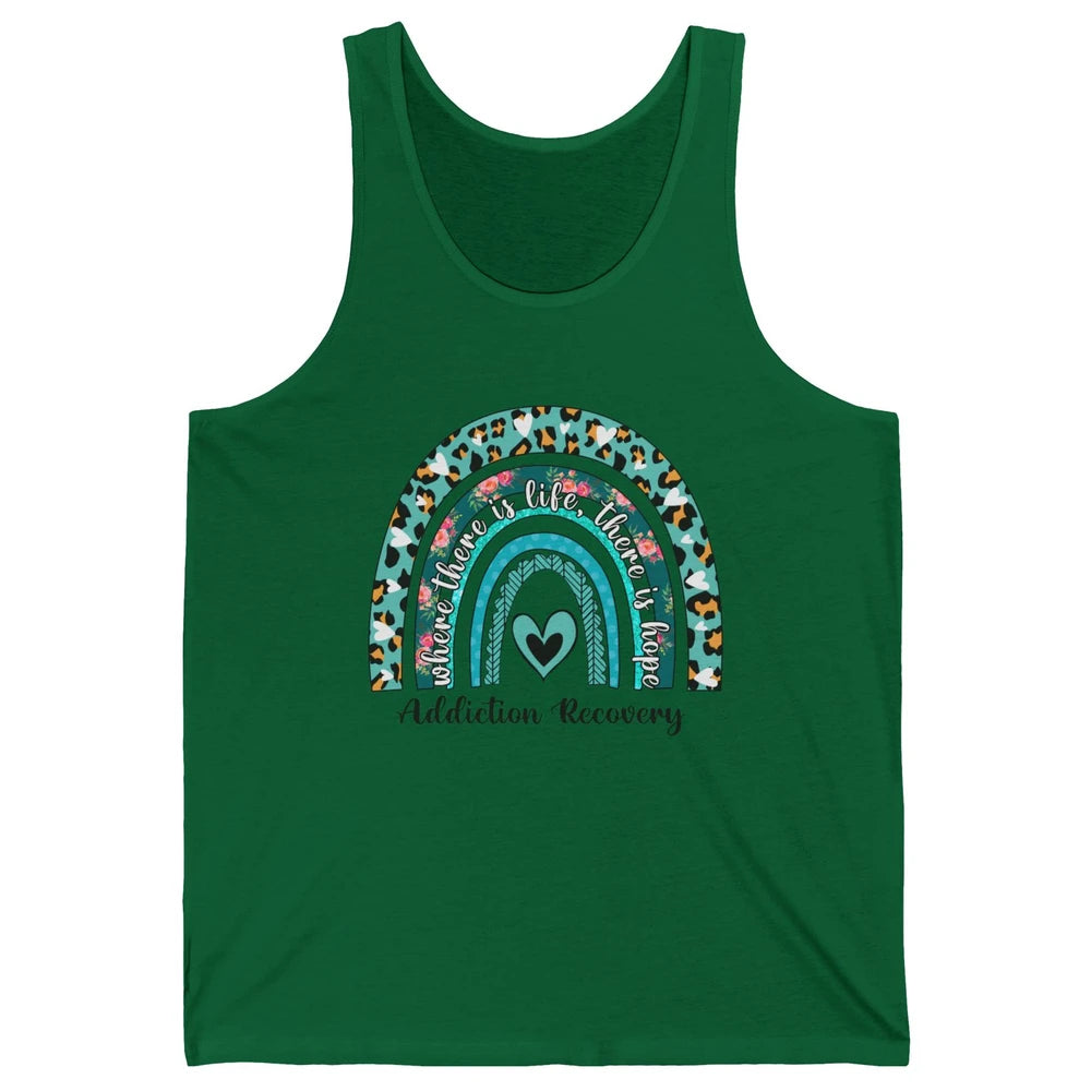 Addiction Recovery Awareness Rainbow Ribbon Blue Leopard Unisex Jersey Tank
