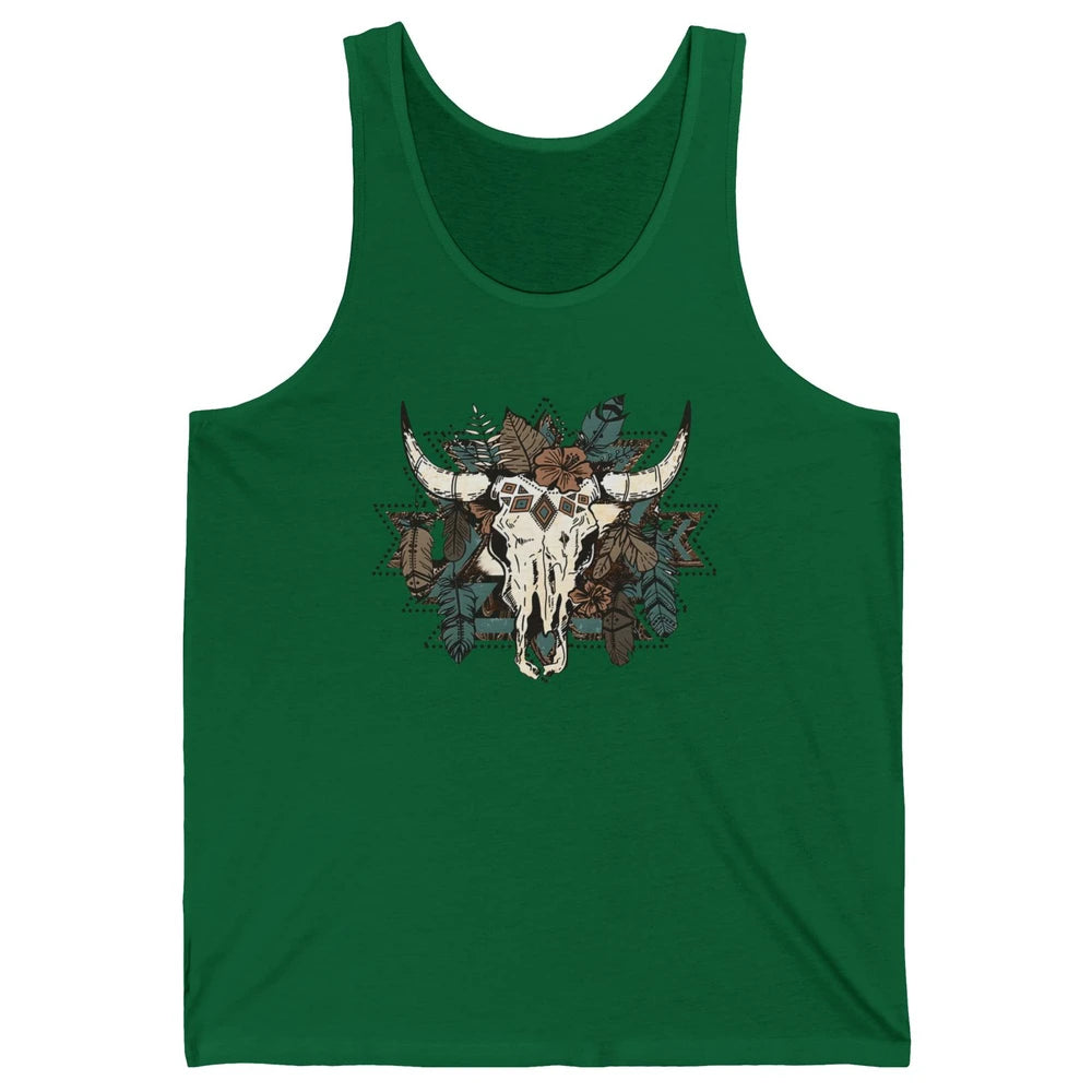 Retro Boho Bull Skull Aztec Desert Cactus Western Country Unisex Jersey Tank