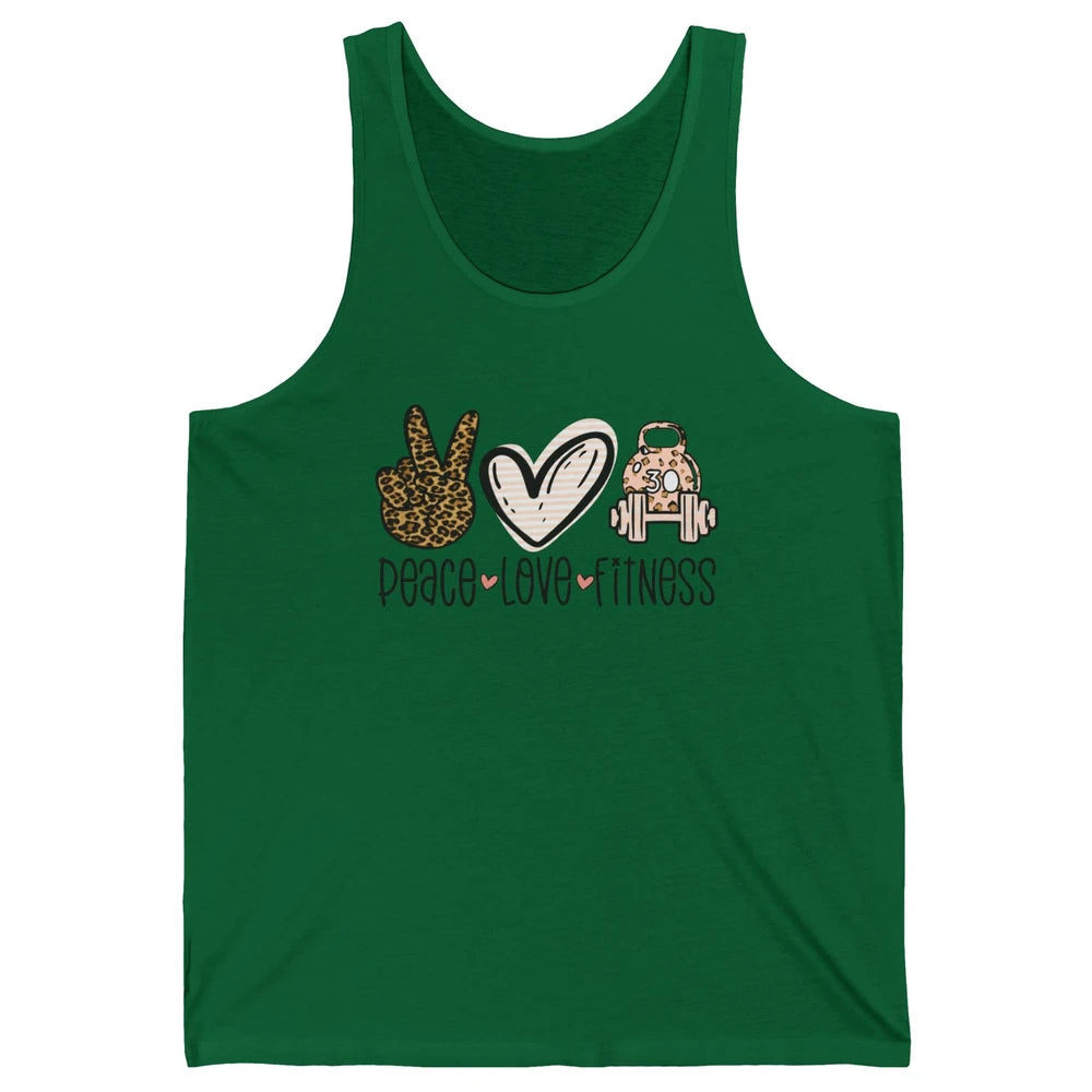 Peace Love Fitness Leopard Fitness Workout Gym Trainer Gift Unisex Jersey Tank