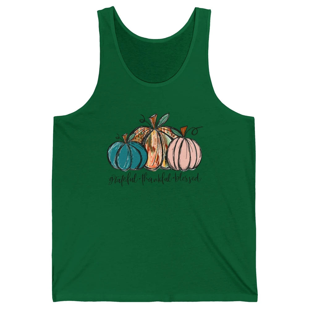 Grateful Thankful Blessed Doodle Pumpkin Fall Thanksgiving Unisex Jersey Tank