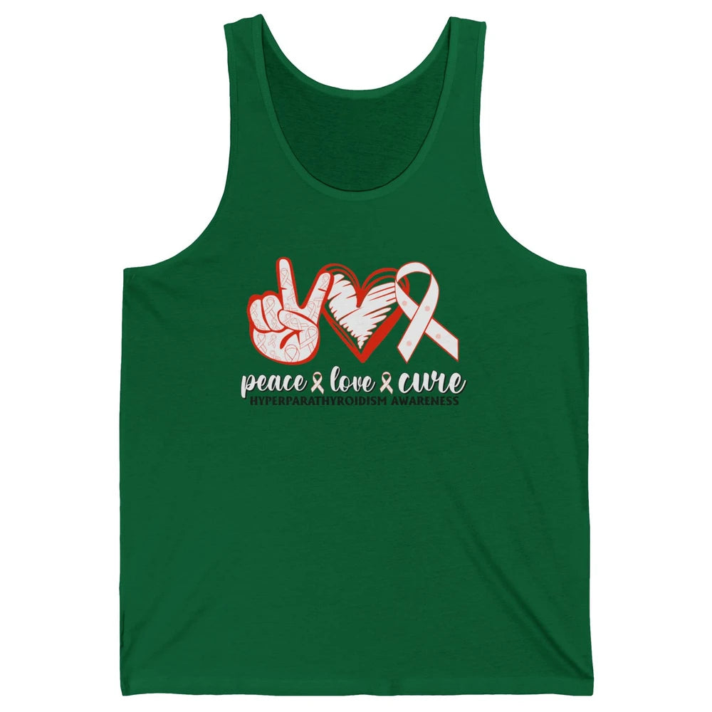 Hyperparathyroidism Awareness Red Ribbon Peace Love Cure Unisex Jersey Tank