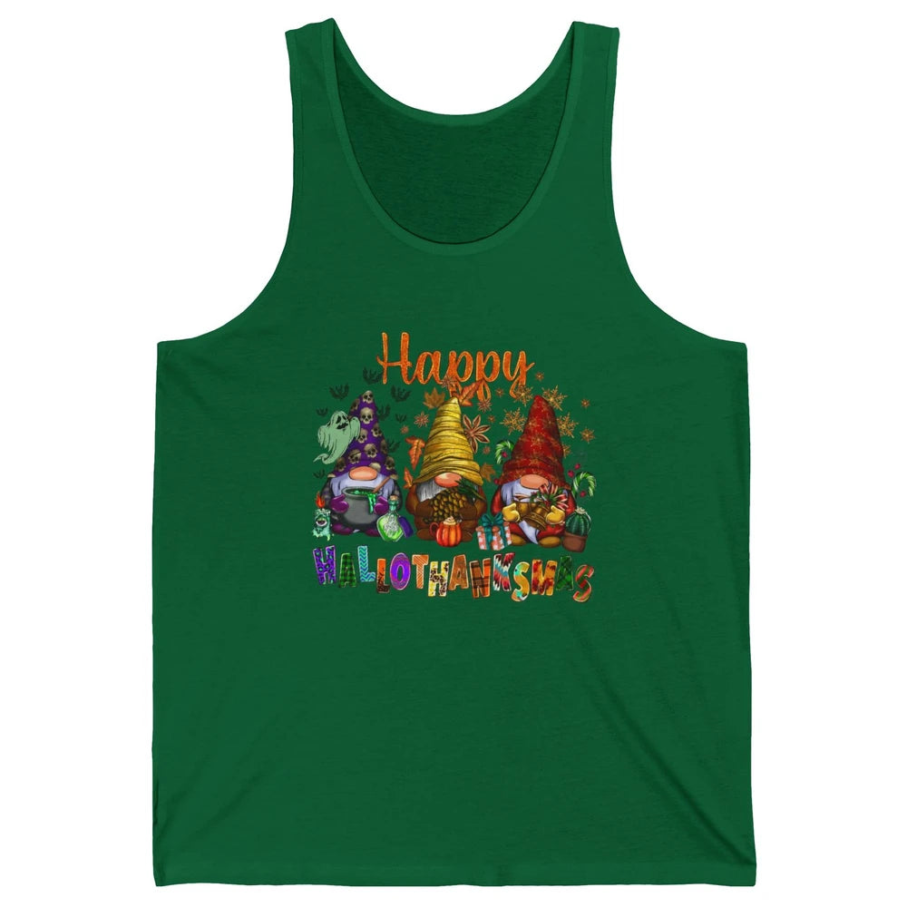 Pumpkin Gnomes Hallo-thank-mas Halloween Thanksgiving Xmas Unisex Jersey Tank