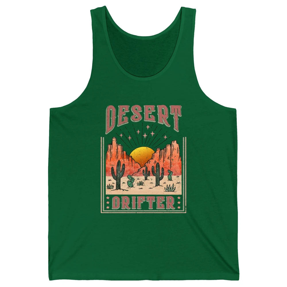 Retro Desert Cactus Sunset Desert Drifter Western Country Unisex Jersey Tank