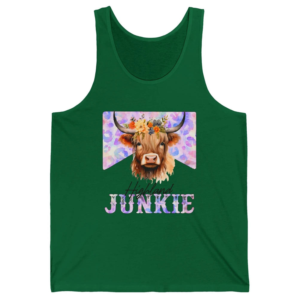 Floral Highland Cow Junkie Western Country Farm Animal Unisex Jersey Tank