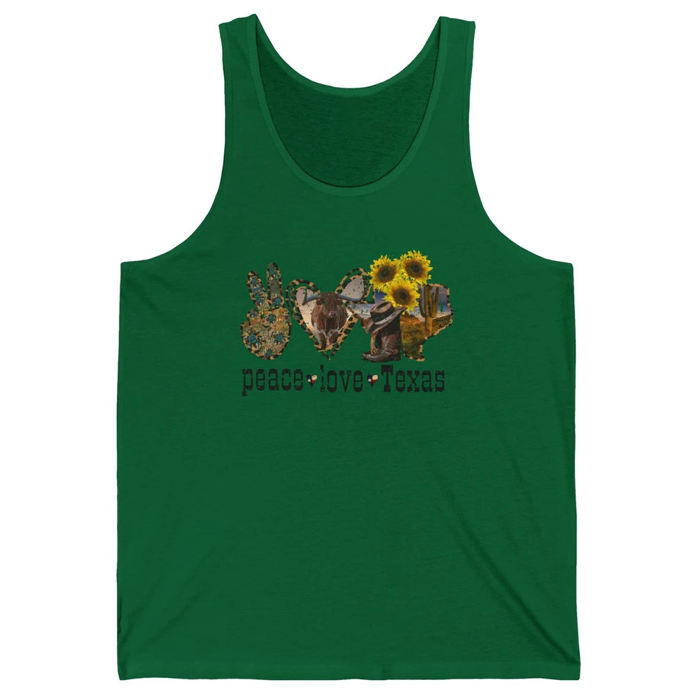 Retro Peace Love Texas Cowboy Boot Western Girl Cactus Lover Unisex Jersey Tank