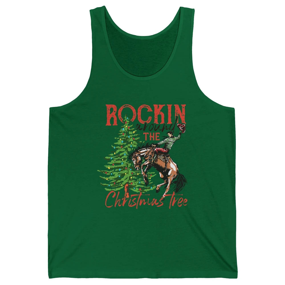 Funny Cowboy Horsing Rocking Around Christmas Tree Western Unisex Jersey Tank