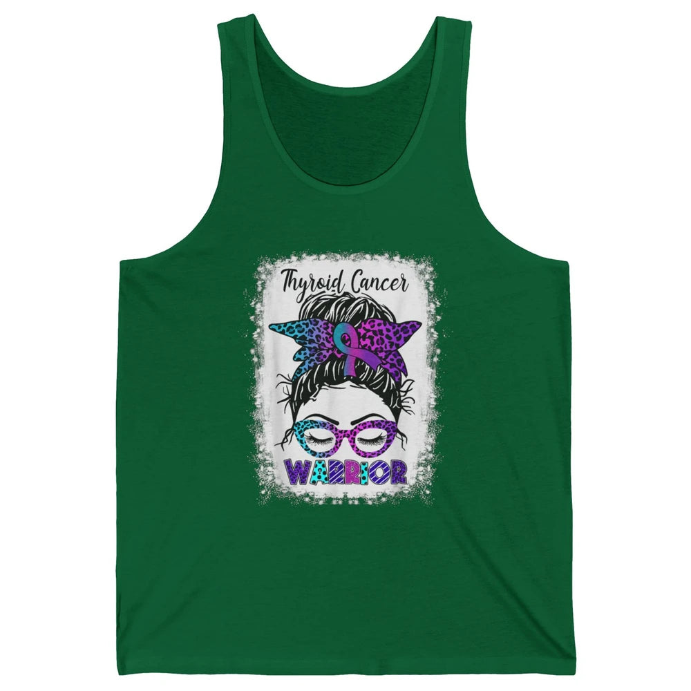 Messy Hair Woman Leopard Warrior Thyroid Cancer Awareness Unisex Jersey Tank
