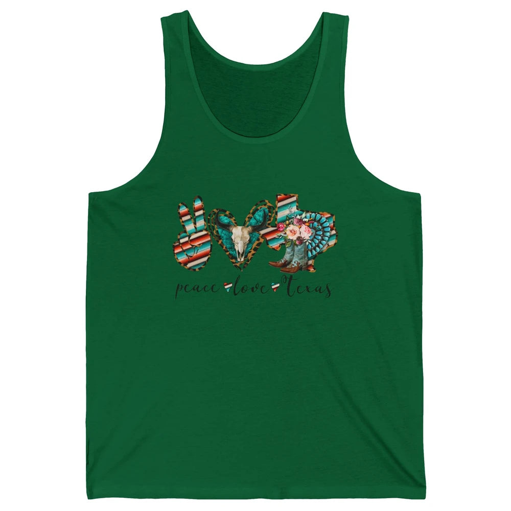 Peace Love Texas State Cowgirl Boot Western Girl Texas Pride Unisex Jersey Tank