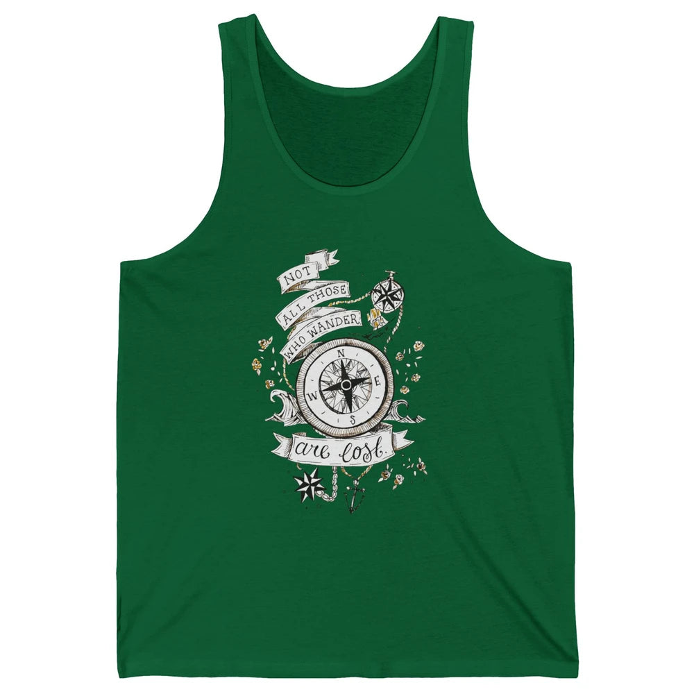 Retro Compass Not All Who Wander Are Lost Mountain Adventure Unisex Jersey Tank