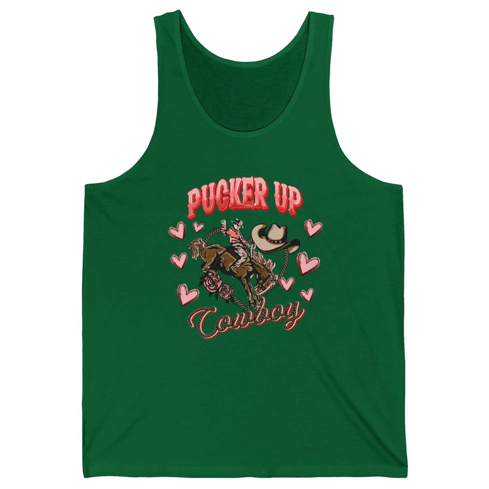 Retro Cowboy Horsing Pucker Up Cowboy Western Valentines Day Unisex Jersey Tank